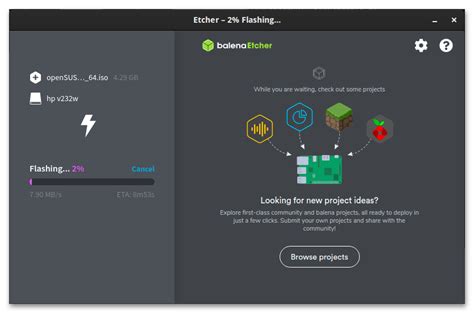 Использование программы Etcher для записи образа