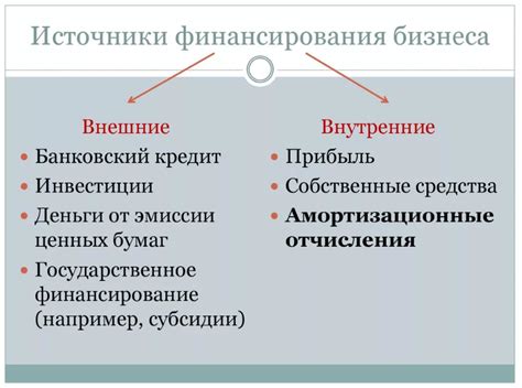 Наиболее известные источники финансирования для развития предпринимательства