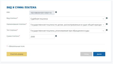 Оплата установленной государственной пошлины