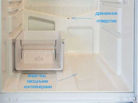 Определите расположение системы отвода воды внутри холодильника