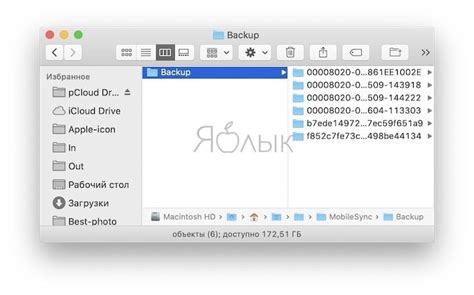 Проверка сохраненных копий в папке "Backup" на компьютере Mac