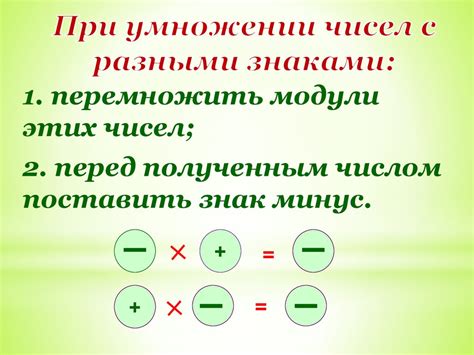 Процесс получения результата при умножении числа с разными знаками