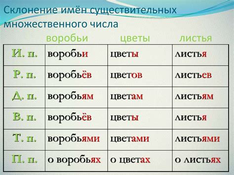  Влияние букв "и" и "е" на окончания в падежах существительных и прилагательных 